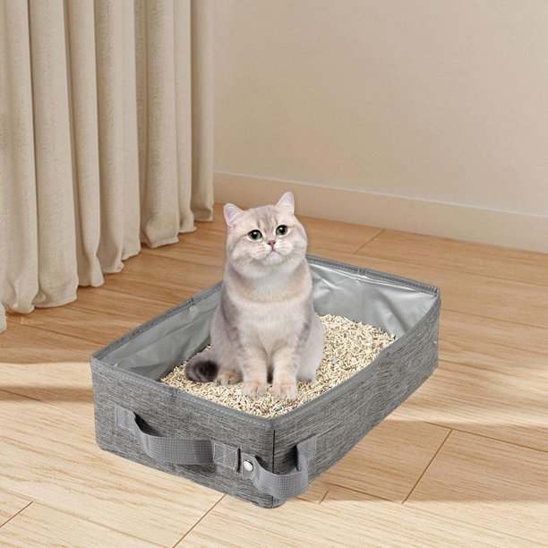 Bail de arena para gatos inodoro de gatito fácil de usar Space liviano de tela Oxford Guardar sin fugas Bandeja de arena de gato impermeable plegable Gray XL