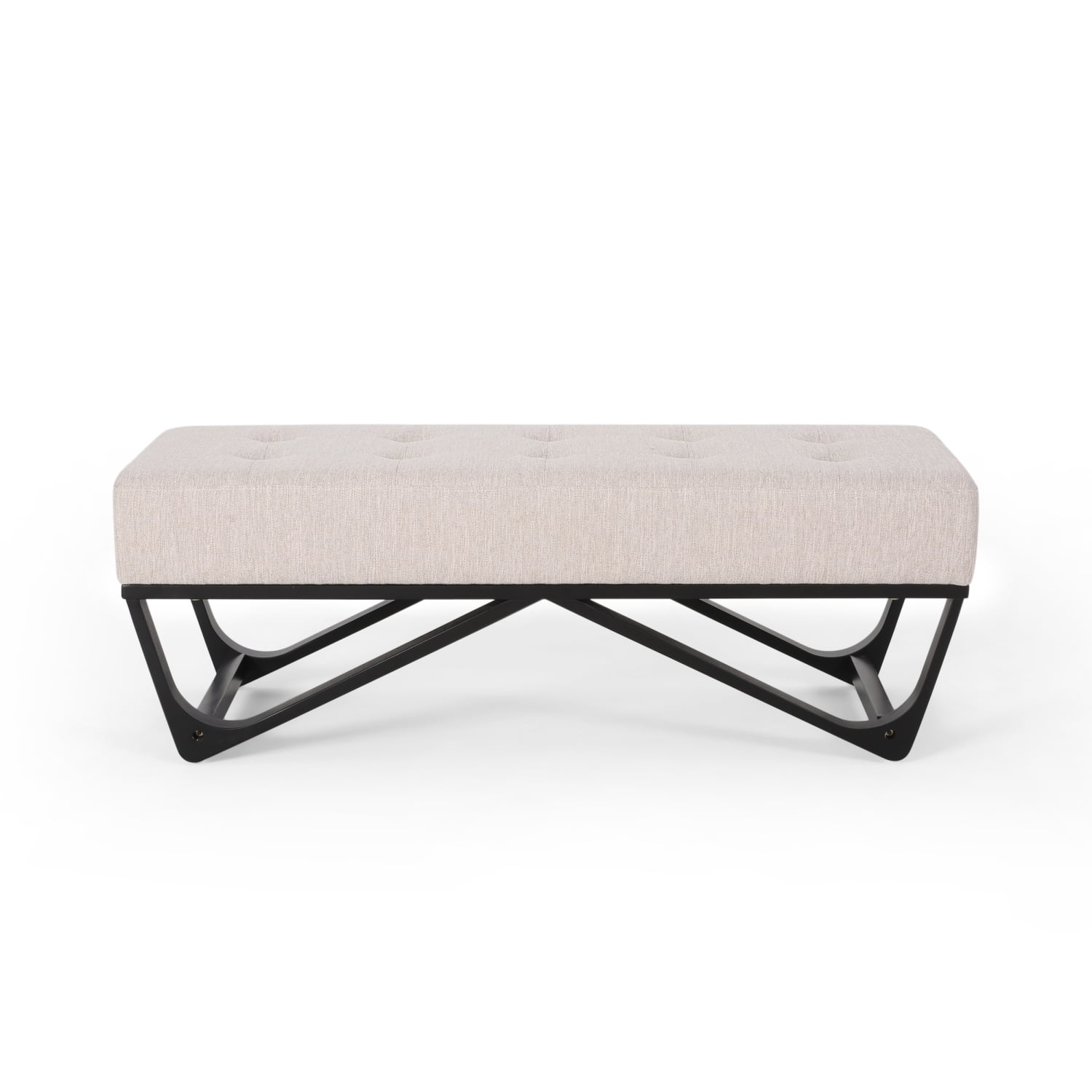 Modern Faux Wood Ottoman with Plush, Button-Tufted Top