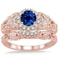 thumbnail image 2 of 1.25 Carat Sapphire and Diamond Vintage floral Bridal Set Engagement Ring on 10k Rose Gold, 2 of 3