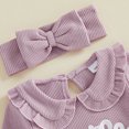 thumbnail image 6 of Cjfdfy Preemie Newborn Baby Girl Fall Outfit, Long Sleeve Little Sister Embroidered Letter Collar Jumpsuit Headwear 2-piece Set Cute Knit Jumpsuit Coming Home Fall Winter Outfit, 6 of 9