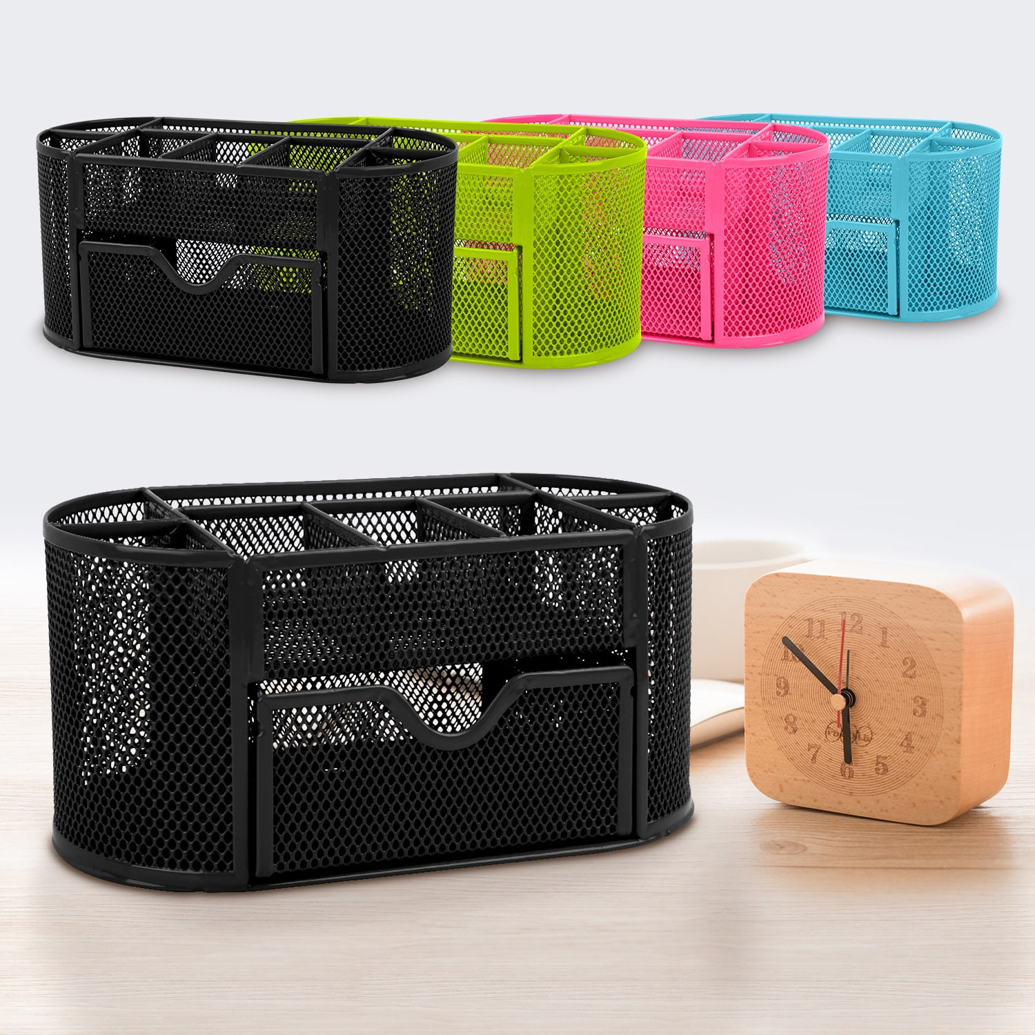 Imountek 8-Compartment Desk Organizer & Pencil Holder, Black, 1 Pack