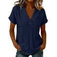 thumbnail image 3 of VBVC Women's Cotton Shawl Collar Blouse , Ladies' V-Neck Short Sleeve Casual Top , Breathable Everyday Summer Shirts For Women,Navy,S-2XL, 3 of 8