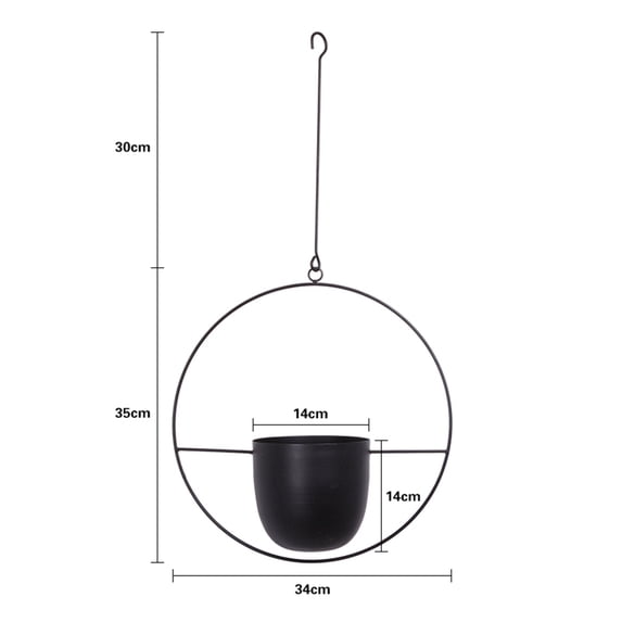 Balcony Patio Metal Home Decoration Modern Wall & Ceiling Hanging Basket Planter Plant Pot Flower Pot BLACK ROUND