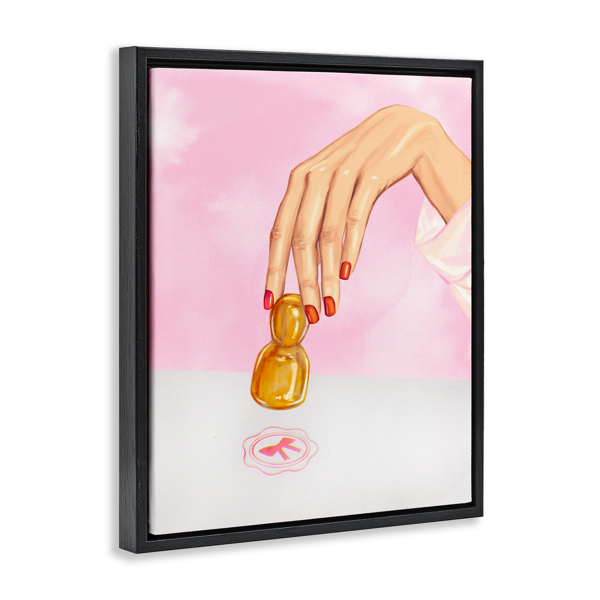 Pink Bow Fashion Stamper Black Framed Floater Canvas Wall Art, design by Ziwei Li