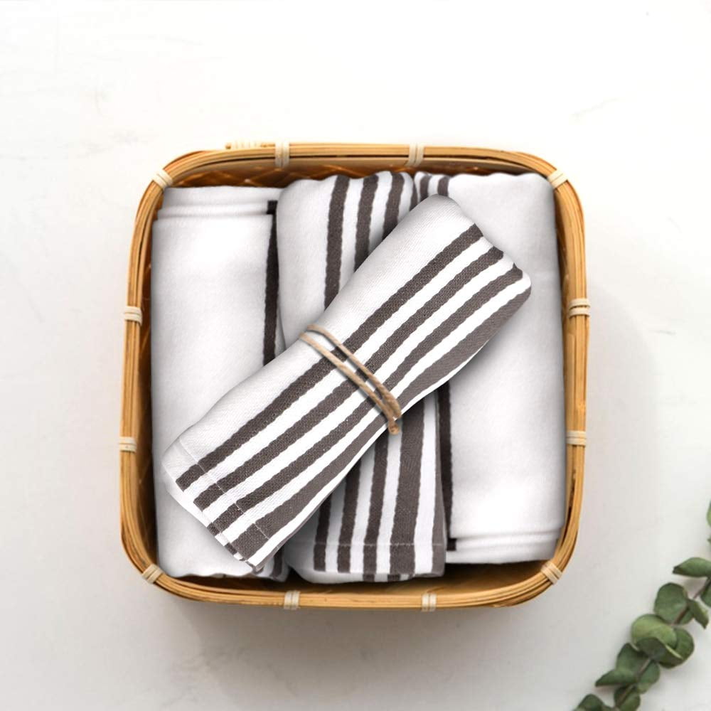 Urban Villa Kitchen Towels 100% Cotton set of 6,Highly Absorbent Quick Drying Super Soft Premium Dish Towel for kitchen with Hanging Loop Hand & Tea Towels - 20x30 Inch, (Dove Grey & White, Striped)