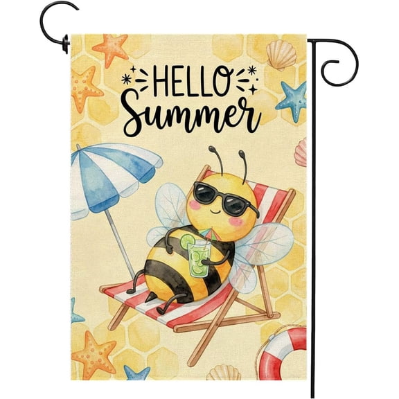 Summer Bee Beach Garden Flag Double Sided Seasonal Burlap Yard Pool Outdoor Decoration 12 x 18 Inch