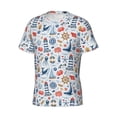 thumbnail image 3 of Yiaed Watercolor Nautical Print Mens Short Sleeve Tight Fit T-Shirt, Crewneck Casual Tee-XX-Large, 3 of 5