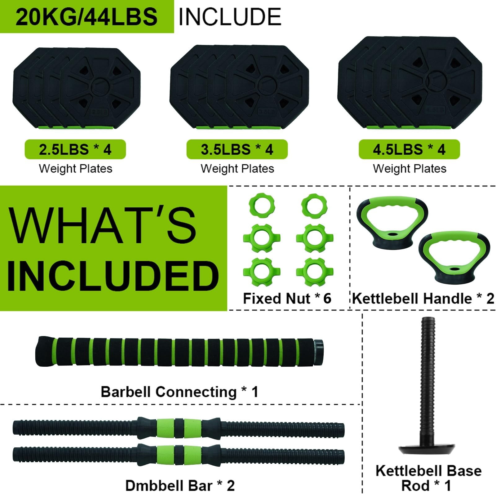 Adjustable Dumbbell Set 4 In1 Weights Dumbbells Set Barbell Kettlebells Push Up Stand For Women Men Exercise Home 44lbs