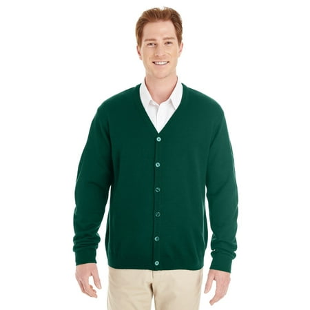 Harriton M425 Men's Pilbloc V-Neck Button Cardigan Sweater - Hunter -