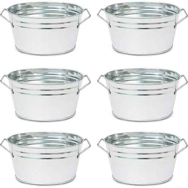 6Pack Small Galvanized Planter with Handles, Outdoor Flower Pots for