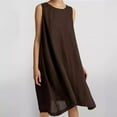 thumbnail image 1 of LOVZFMLL Robes Femmes Couleur Unie Décontractée et Poches en Lin Robe Sans Manches Col Rond, 1 of 6