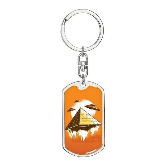 Alien Pyramid Stainless Steel or 18k Gold Premium Swivel Dog Tag Keychain
