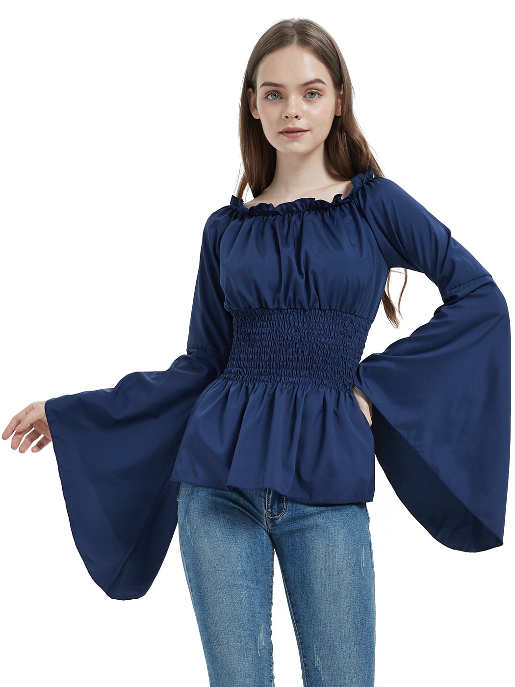 Renaissance Corset Top for Women Flare Long Sleeve Halloween Victorian Gothic Costume Tunic Tee Shirt Blouses Plus Size