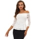 thumbnail image 1 of Blusa de manga 3/4 transparente con hombros descubiertos y encaje floral Allegra K blanco XS, 1 of 5
