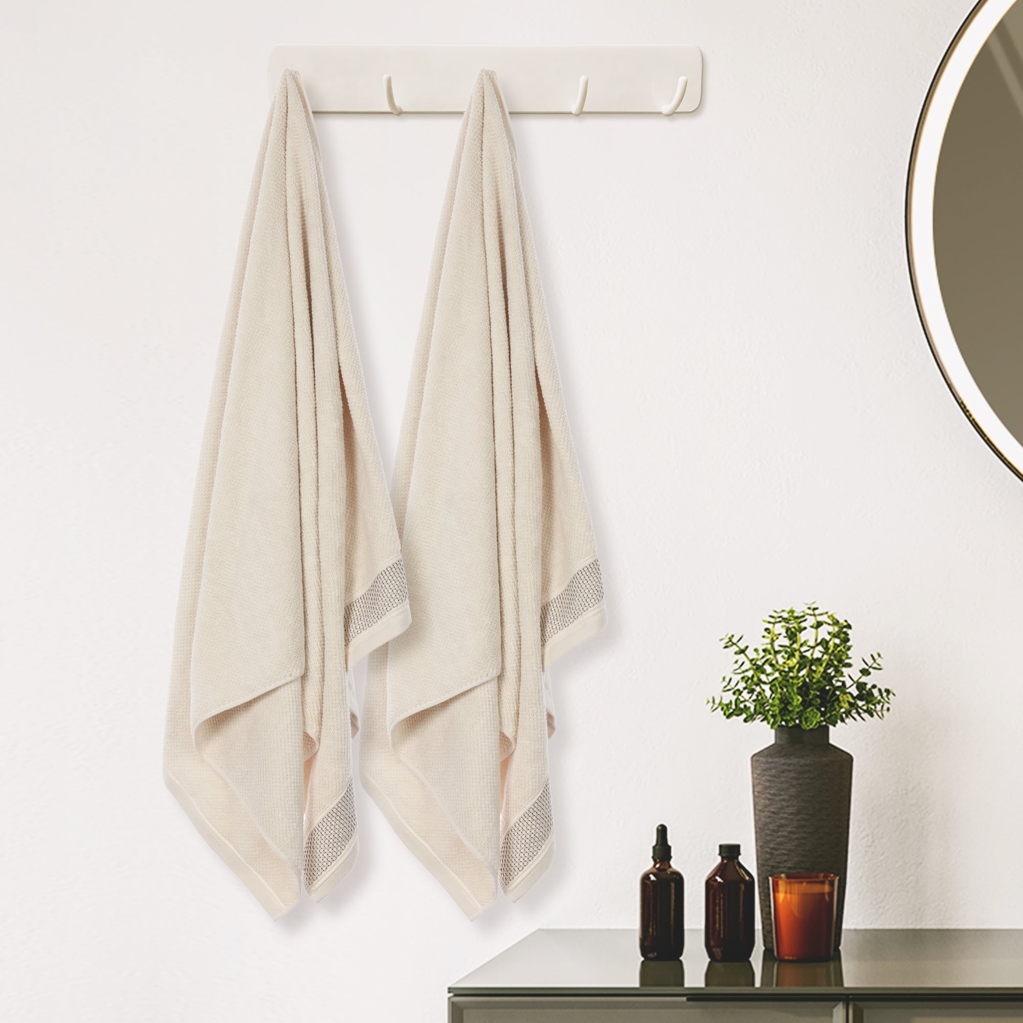 Unique Bargains 100% Cotton 2 Pack Solid Bath Towels Quick Dry and Absorbent Light Brown