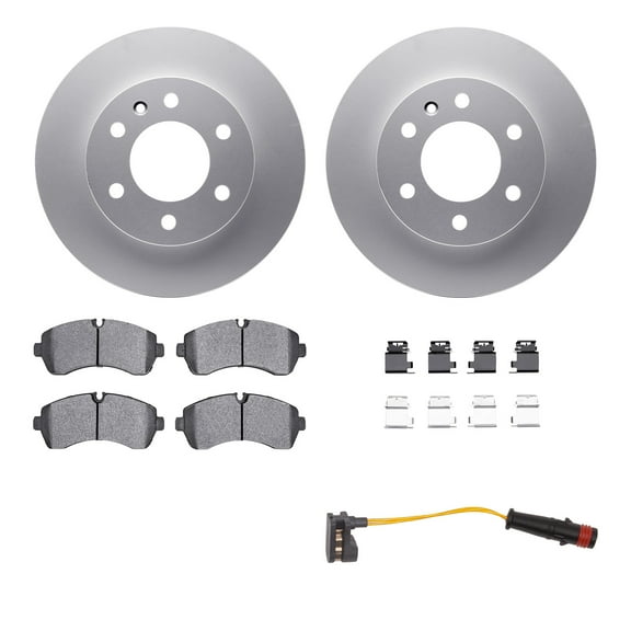 Dynamic Friction Company Front Geospec Brake Rotors with Heavy Duty Brake Pads includes Sensor and Hardware 4222-40012
