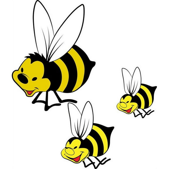 Honey Bees Flying Happy Smiling Animated Cartoon Character Wall Art Sticker Vinyl Decals Baby Girls Boys Children Kid Bedroom House School Wall Decor Removable Sticker Peel and Stick Size (10x8 inch)