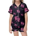thumbnail image 3 of Kids Girls 67 Pajama Button Short Sleeve Shorts Two Piece Silk Sleepwear Children Valentine's Day Nightwear Outfit for Kids Cozy Loungewear, 3 of 6