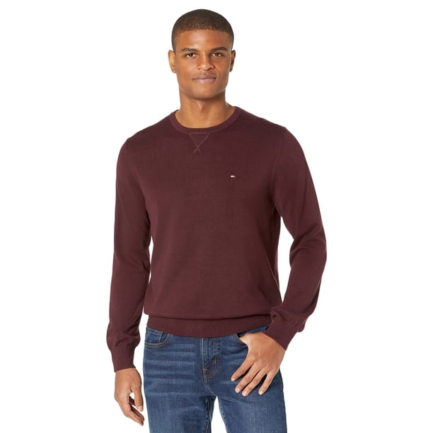 Jersey Tommy Hilfiger con cuello redondo liso para hombre, color cabernet oscuro
