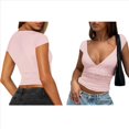 thumbnail image 3 of Camisetas Sin Mangas para Mujer, de Verano, con Cuello en V, para Salir, con Encaje Fruncido, Camisetas Casuales de Moda. Rosa S, 3 of 6