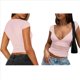 thumbnail image 3 of Camisetas Sin Mangas para Mujer, de Verano, con Cuello en V, para Salir, con Encaje Fruncido, Camisetas Casuales de Moda. Rosa M, 3 of 6