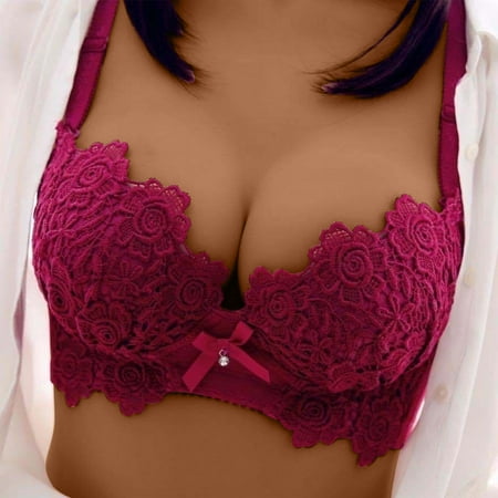 Voncos Comfy Womens Underwear Sets Panty and Bra Lace Sexy Beauty Back Sports Lingerie Set Hot Pink Size 34