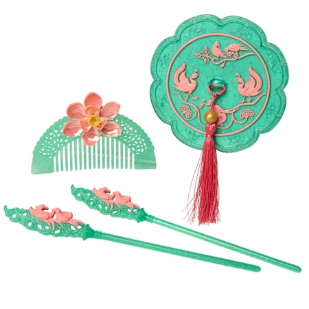 Disney Mulan Hair Accessory Set, Role Play Hair Accessory Pieces Include: Mirror, Hair Comb, Hair Sticks & Barrettes - For Girls Ages