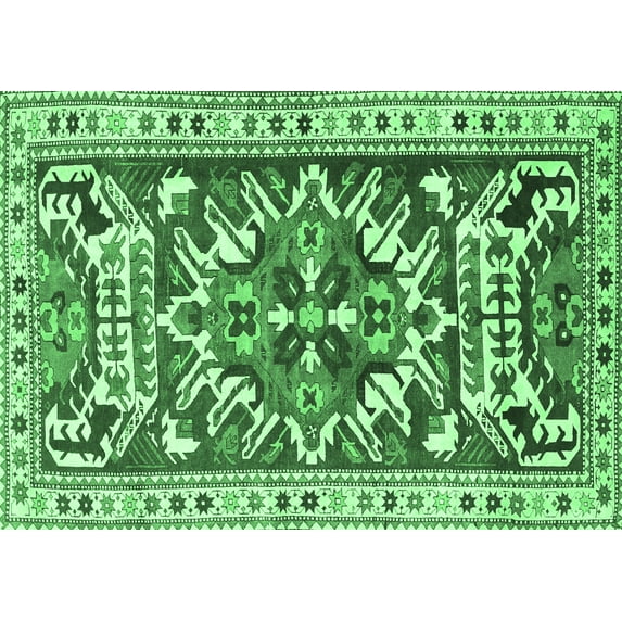 Ahgly Company Indoor Rectangle Persian Emerald Green Traditional Area Rugs, 2' x 5'