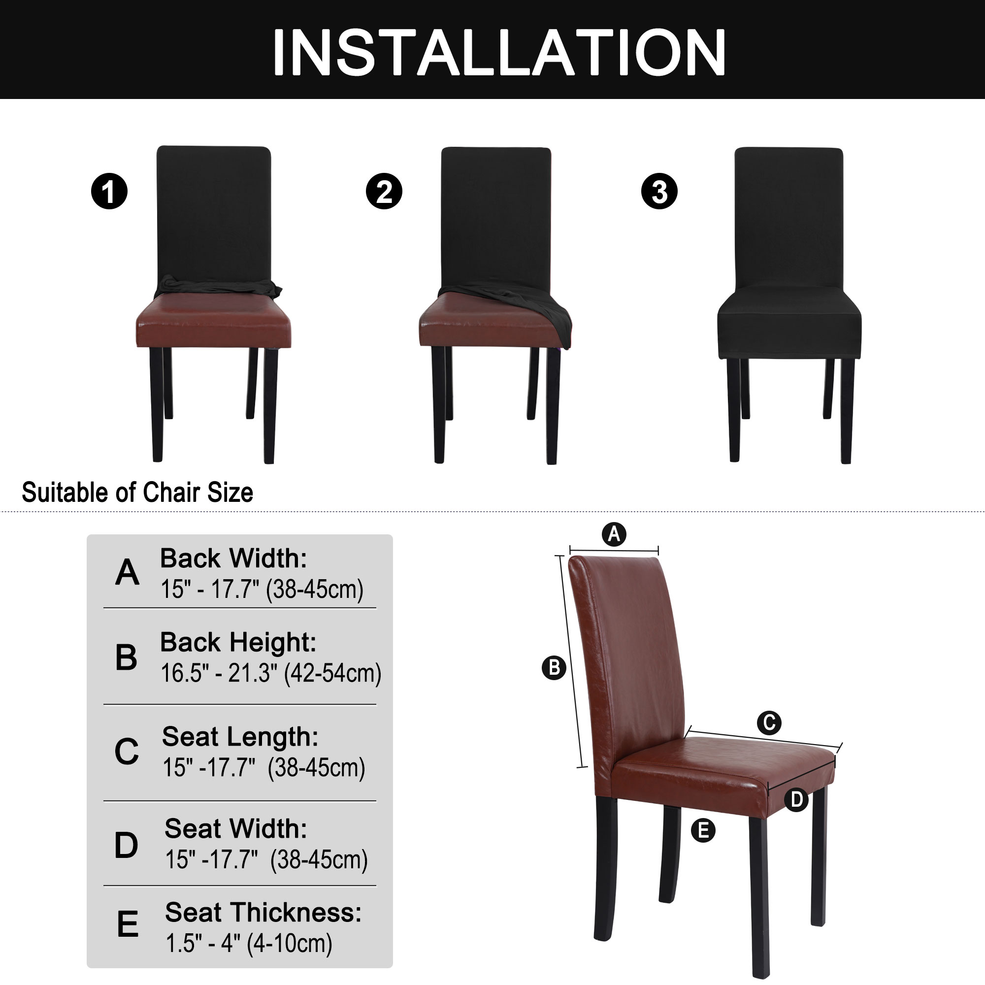 Unique Bargains Stretch Polyester Dining Chair Covers Protector Slipcovers Black 2 Pcs