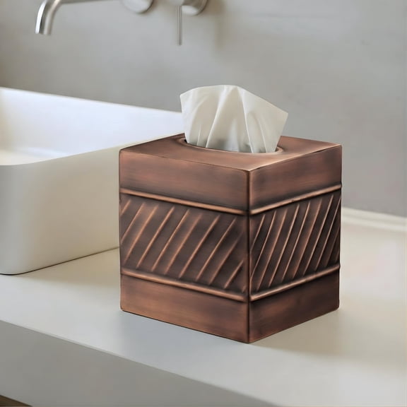 Tissue Box Cover Square – Handcrafted Wave Embossed Metal Tissue Holder Box for Bathroom Accessory, Aesthetic Decorative Facial Napkin Cube for Modern Home Decor