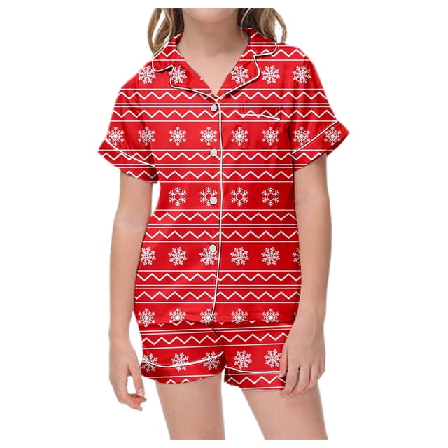 TZEWGL Pajamas For Toddler Classic Print Button Down Collar Short Sleeve Top Shorts Set Homewear For Infants size 8-9T