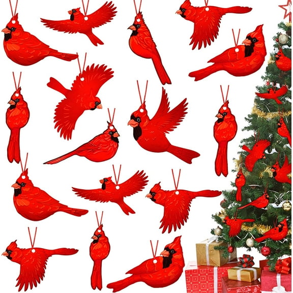 27 Pieces Red Cardinal Christmas Ornaments Red Christmas Tree Ornaments Cardinals Birds Memorial Hanging Wood Decor for Xmas Tree Gift Decoration