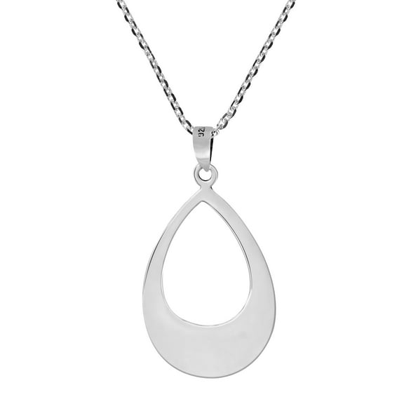 Elegant Touch .925 Sterling Silver Teardrop with Cut-Out Pendant Necklace
