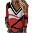 thumbnail image 1 of RKSTN Sweaters for Women V Neck Long Sleeve Fall Patchwork Printed Color Block Casual Loose Tops, 1 of 5