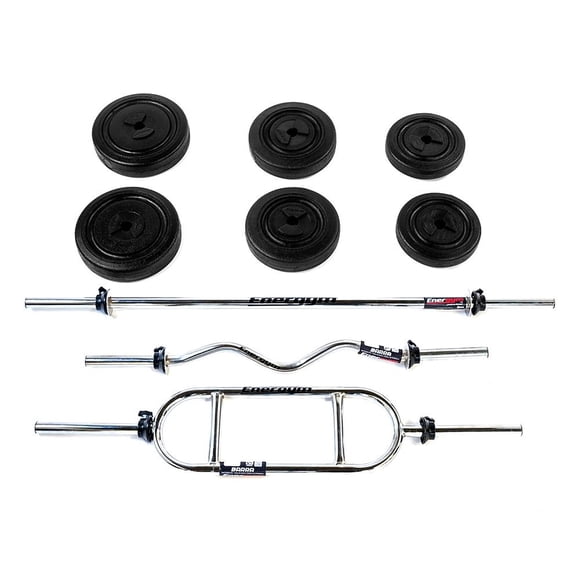 Kit de pesas Barra Recta, Barra Z, Barra Triceps y Discos 23 Kg Energym 9038
