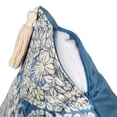 thumbnail image 3 of Creative Co-Op Cotton Blend Velvet Printed Pillow with Pattern and Tassels, Blue and Cream Color, 3 of 4