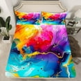 thumbnail image 2 of jejeloiu Metallic Texture Print Twin Sheet Sets,Liquid Gradient Aesthetic Twin Fitted Sheet,Watercolor Ombre Flat Sheet For Teens,Ultra Soft Home Decor,3 Pieces, 2 of 7