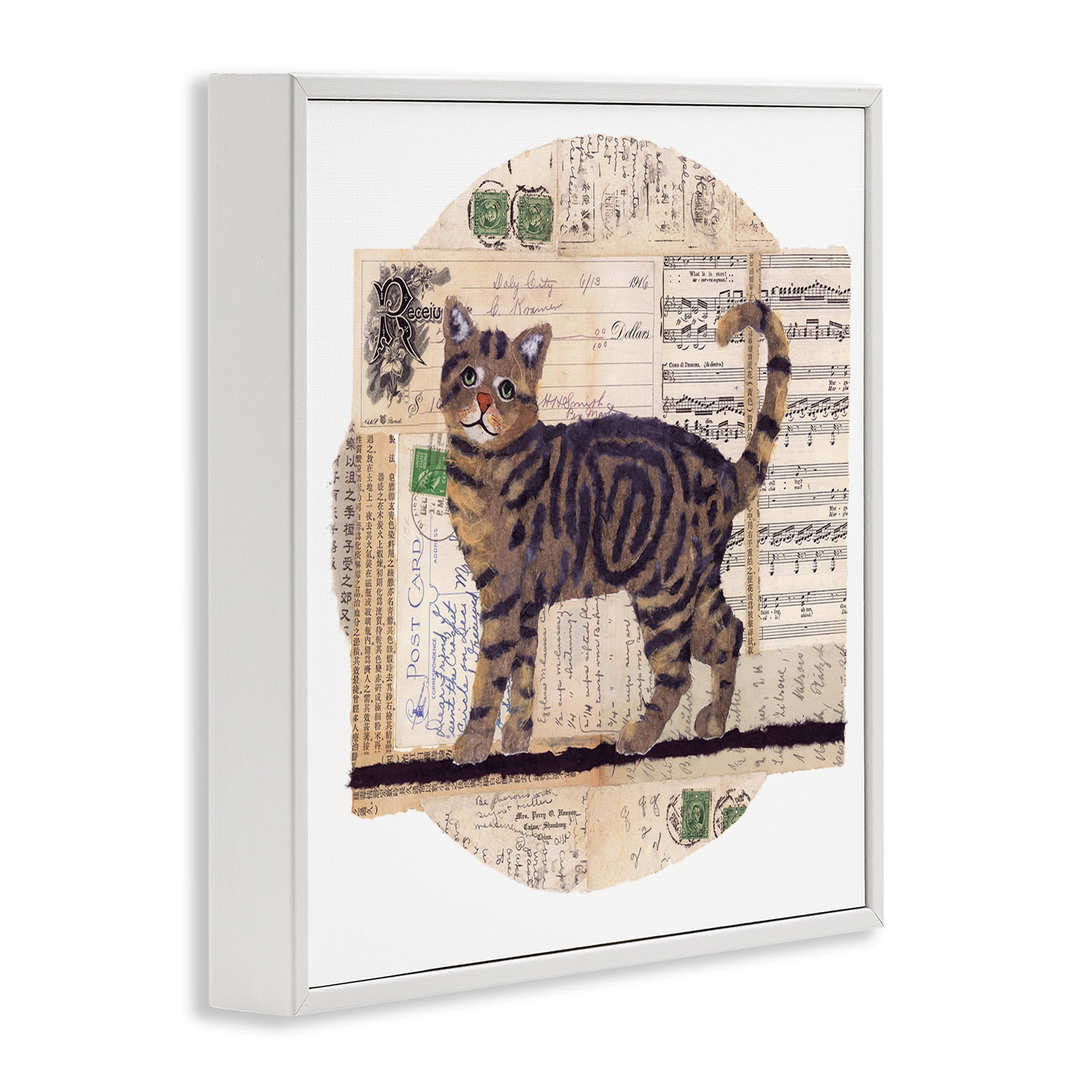 Stupell Industries Tabby Cat Collage Animals & Insects Painting White Framed Art Print Wall Art, 17 x 17