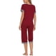 thumbnail image 3 of Conjunto de pijama para mujer INSPIRE CHIC, con cuello redondo, camiseta de manga corta y pantalones capri, ropa de descanso casual para dormir, talla XL, rojo, 3 of 5