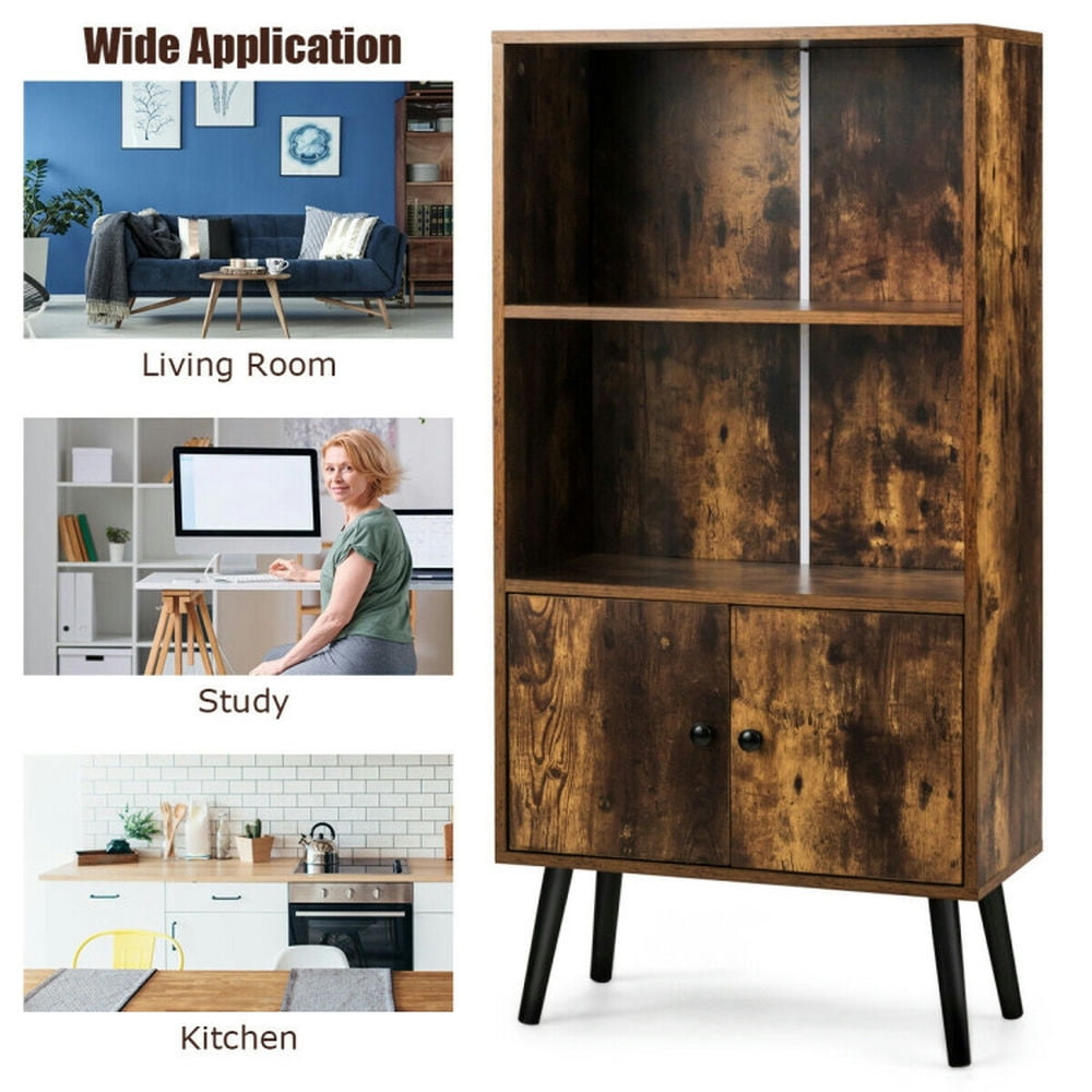 Demi Bonn 2-Tier Retro Bookcase Bookshelf with 3 Compartment, Brown