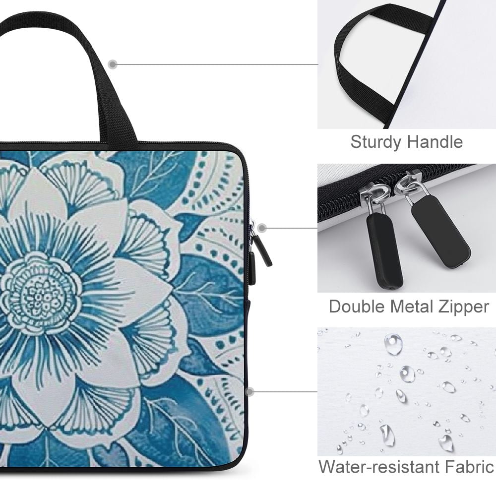 JRXY Flowers Diving Fabric Tablet Cover Neoprene Computer Protective Handle Case 12inch