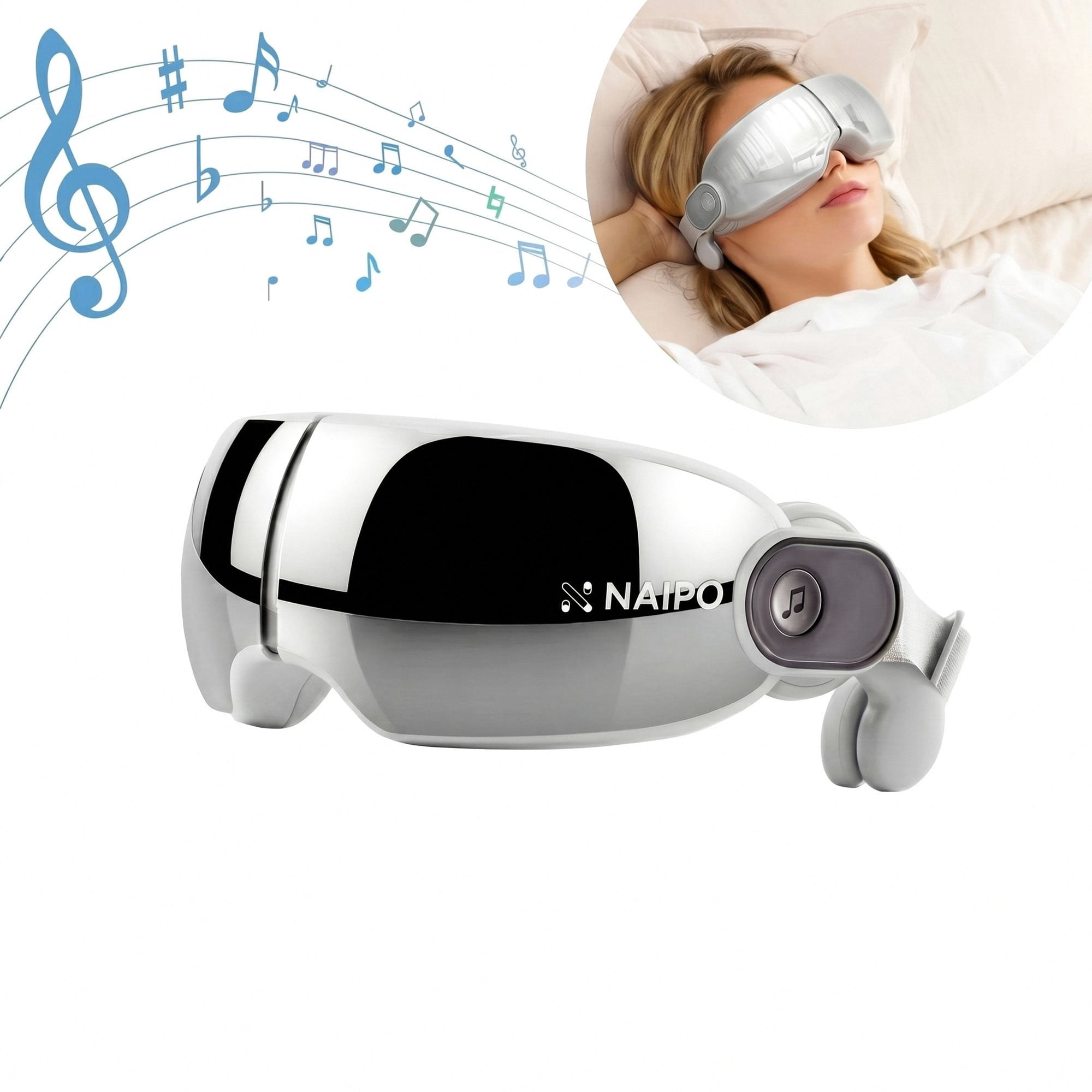 NAIPO Eye Massager with Heat for Migraines Eye Mask with Bluetooth Music and Adjustable Headband for Eye Strain Relief, Gifts for Parents
