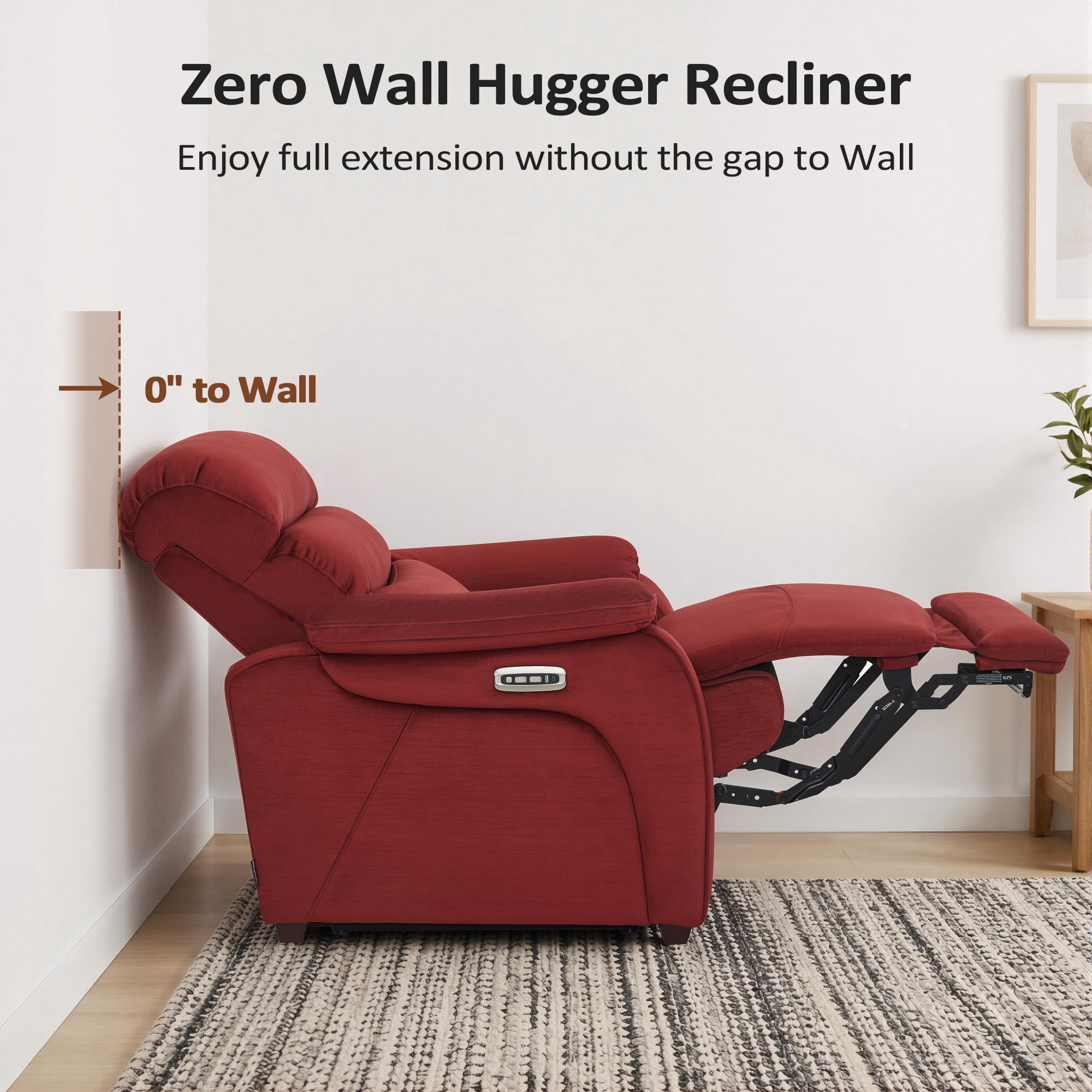 MCombo Zero Wall Hugger Power Recliner Chair for Small Space RV Living Room, Fabric (Burgundy)