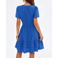 thumbnail image 6 of BTFBM Womens Spring Casual Mini Dresses Lightweight Short Sleeve V Neck Elastic Waist Cute Boho Beach Dress Pockets, 6 of 7
