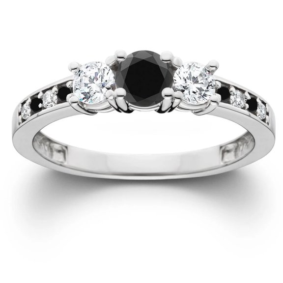 Pompeii 1 1/4CT Black & White Diamond Engagement 3-Stone Ring 10K White Gold (H/I,I1-I2)