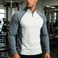 thumbnail image 2 of hoksml Men's Cotton Spandex Blend Color Block Raglan Long Sleeve Zip Neck Top, Half Zip Stand Collar Casual Athletic Daily Shirt, 2 of 5