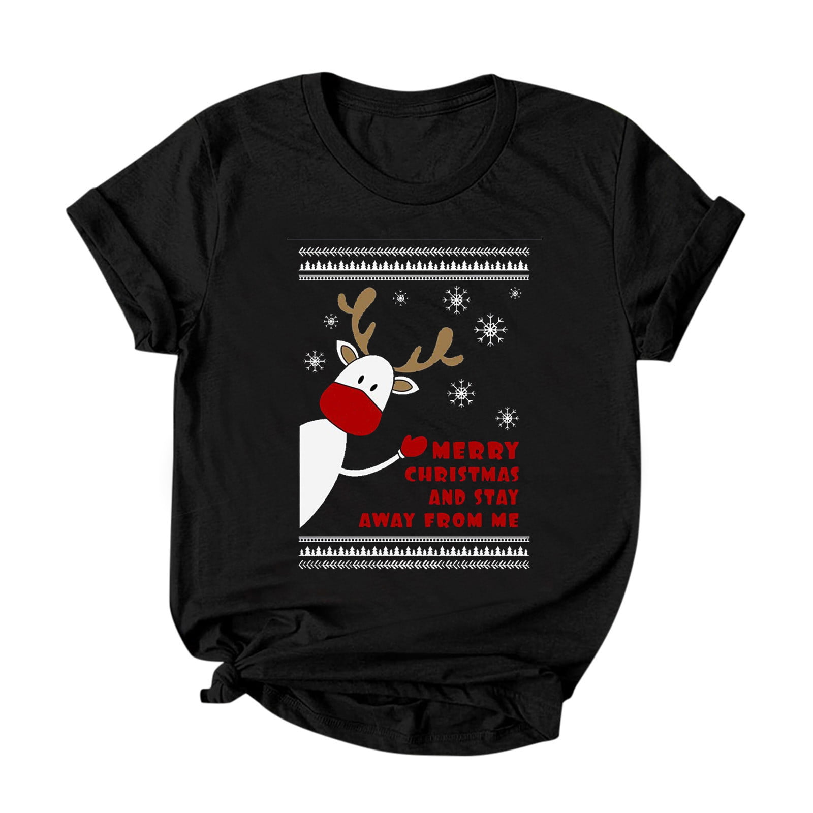 Merry Christmas Shirts for Women Short Sleeve Round Neck Letter Printed Graphic Xmas Top Tees Shirt Blouse Chaofanjiancai 