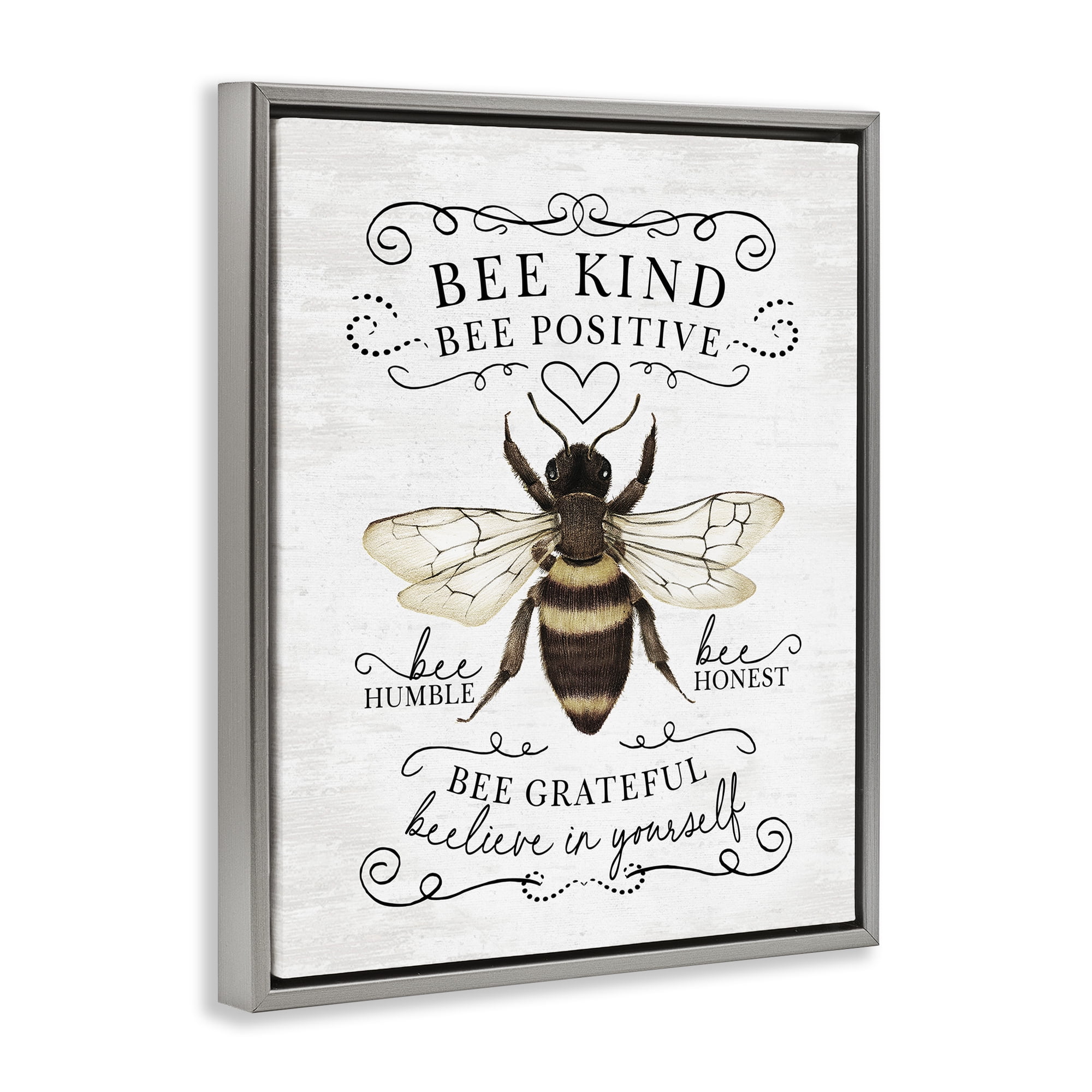 Stupell Industries Vintage Bee Phrases Animals & Insects Painting Gray Floater Framed Canvas Art Print Wall Art, 25 x 31