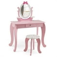 thumbnail image 1 of Costway Kid Vanity Table Stool Set with Adjustable Mirror Storage Drawer Makeup Pink, 1 of 10