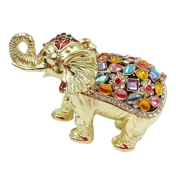 YSNOOWE Estuche Con Bisagra Para Joyas Con Estatua De Elefante En Aleación Resistente Y